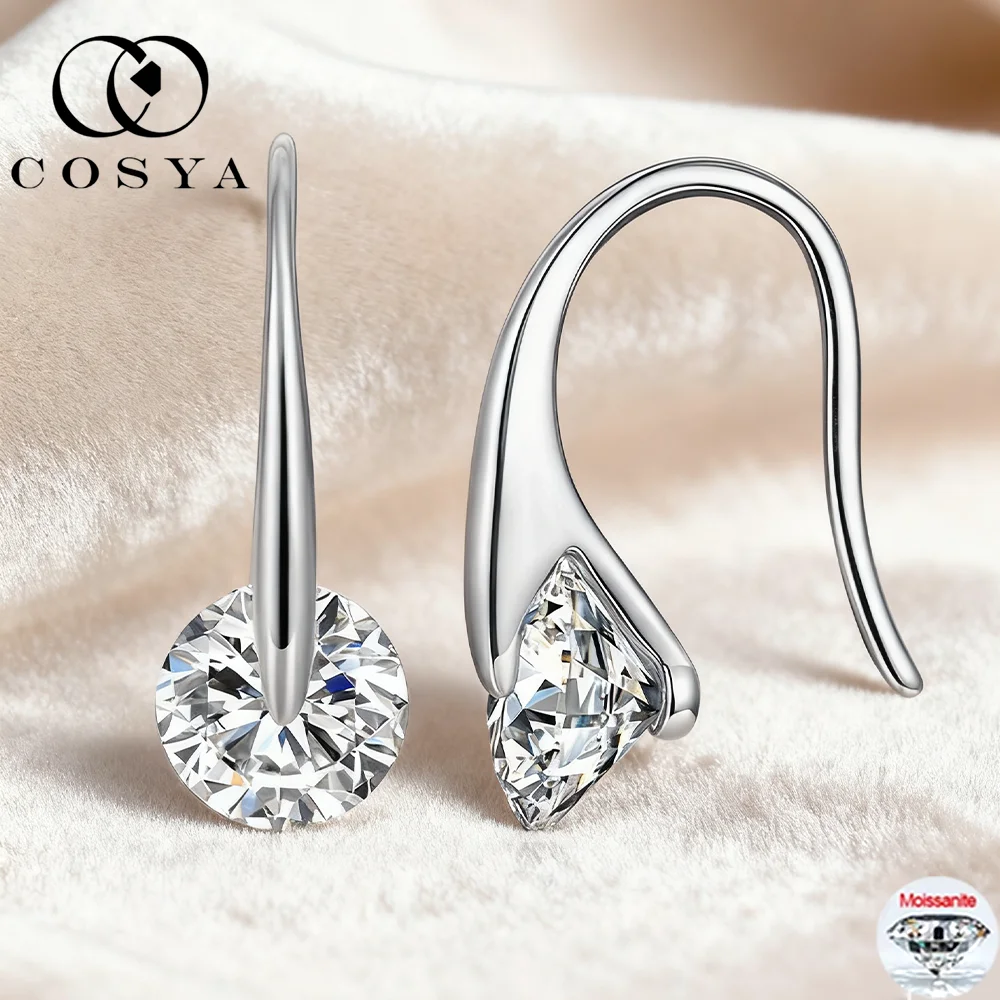 

COSYA 2cttw Round Cut Moissanite Diamond Drop Earrings For Women 100% S925 Silver Sparkling Jewelry Unique Gift With Certificate