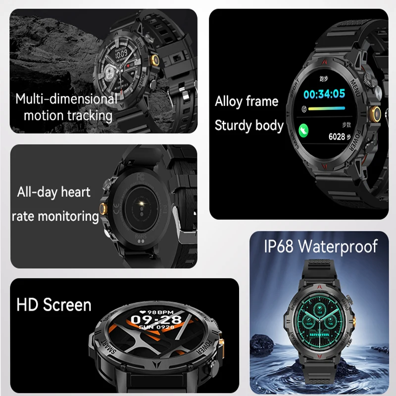 2026 New 1.46 "HD Screen Sports Smart Watch with Bluetooth Call IP68 Waterproof Heart Rate Sleep Built in Flashlight Smartwatch view 2