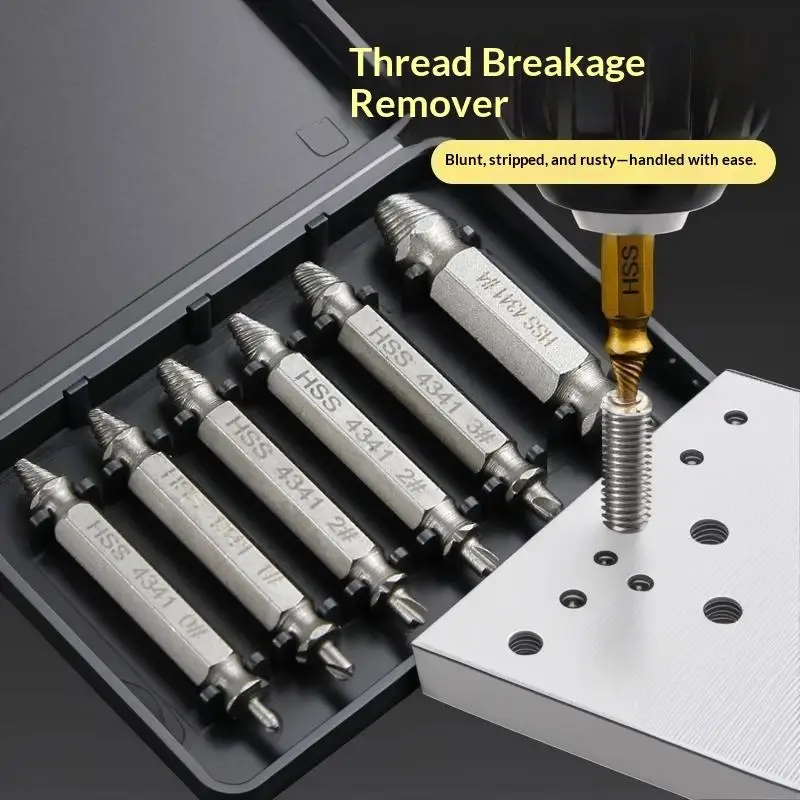 Double Ended 5Pcs Screw Extractor Set Broken Damaged Bolt Remover Drill Bit Kit For Stripped Rusted Screw Bolt Hand Repair Tools