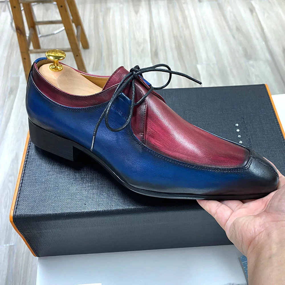 New Leather Cowhide Leather Business Leisure Men's Derby Men Casual Shoes Color Matching Low Cut Lace Single Shoes Leather Suede