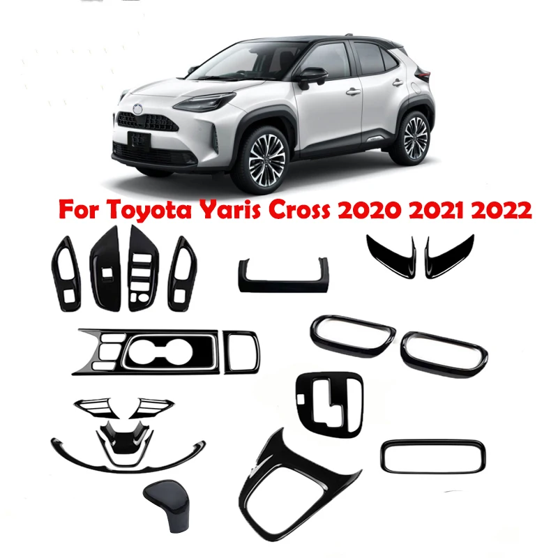 For Toyota Yaris Cross 2020 21 2022 ABS Black interior Accessories window swtich gear shift watercup panle steering wheel cover