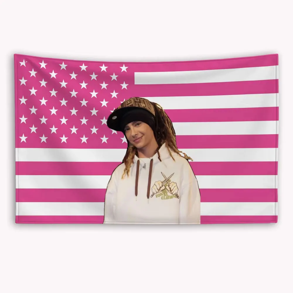 Tom Kaulitz American Flag Tapestry | Flat Printed Decor Banner for Garage, Bedroom & Barbershop Advertising