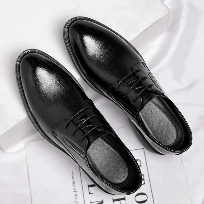 3/6/8 CM Elevator Shoes Men Dress Shoes Black Soft Leather Men Heighten  Formal 1 Casual Business Men Oxfords Suit 2