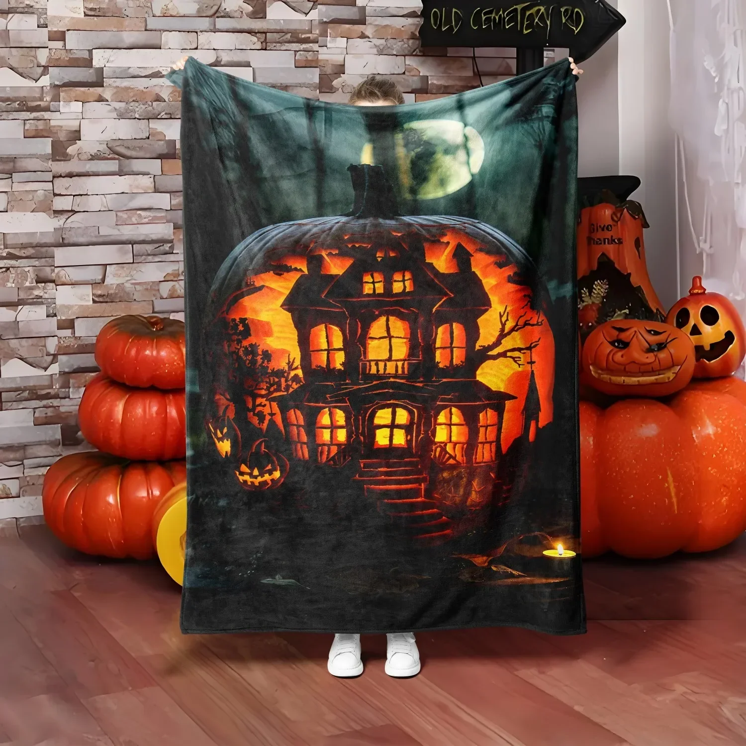 Halloween Theme Throw Blanket  Gothic Pumpkin  Skull Print for Friend Couch Bed Car Home Camping AllSeason Use