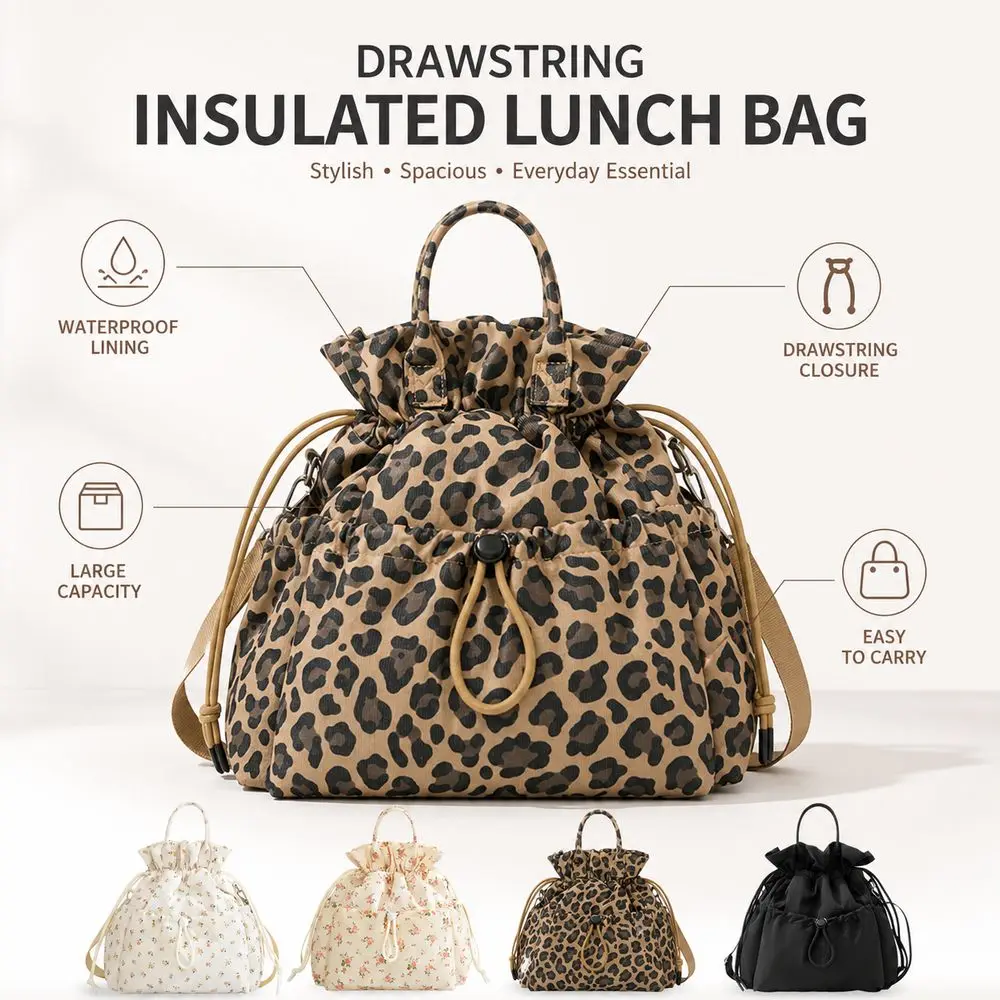 Wasserdichte Isolierte Lunch-Tasche mit Kordelzugverschluss Mehrere Taschen Tragbare Lunch-Tasche mit Griff Große Kapazität – Detail 2