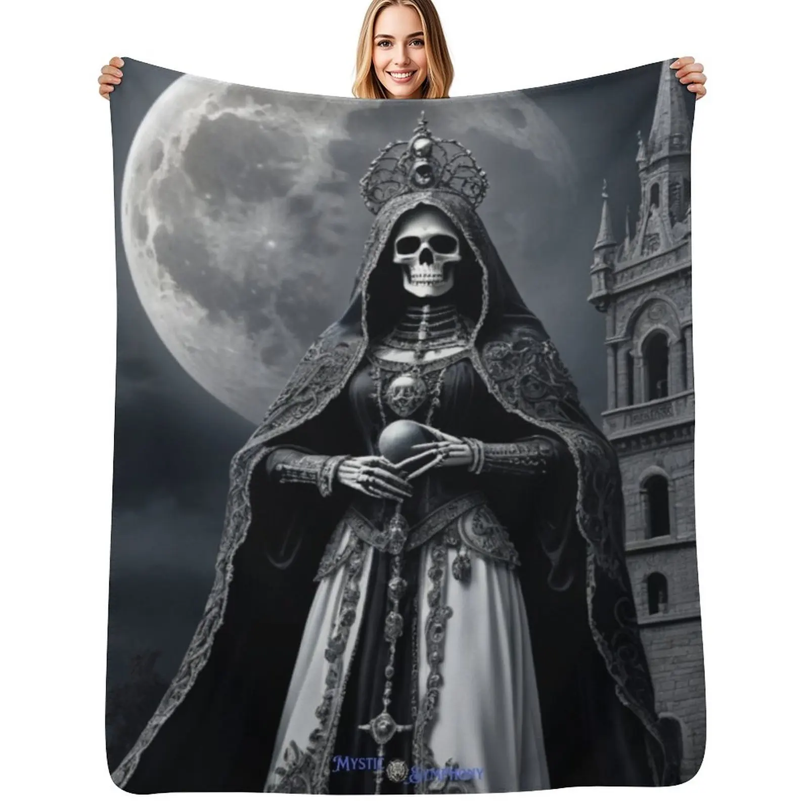 

Santa Muerte with Moon Throw Blanket Thermals For Travel Multi-Purpose Bed covers Blankets
