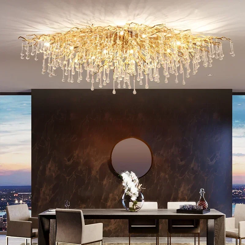 Imagem -05 - Luxuoso Water Drop Crystal Chandelier Golden Base Tree Branch Personalizado Decorações para Casa Foyer Acessível