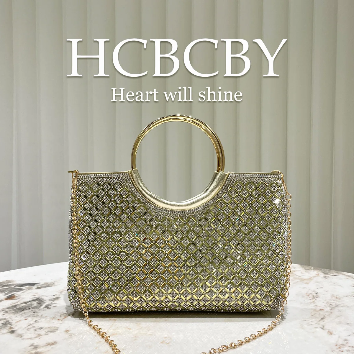 

Women Evening Bag Fashion Shoulder Bags Women's Rhinestone Clutch Handbag Evening Wedding Purse Lady Chain Party Metal Handbag