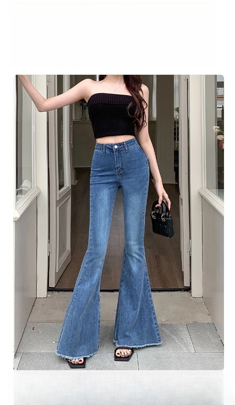 Bow Tie Jeans Women's American Vintage Three-dimensional Micro-large Summer Thin Pants New High-waisted Skinny Hip Flare Pants
