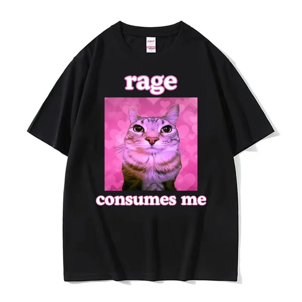 Ironic Meme Cat Rage Consumes Me T-shirts Women Clothing Funny Vintage Classic Short Sleeve T-shirt Casual Oversized T Shirt