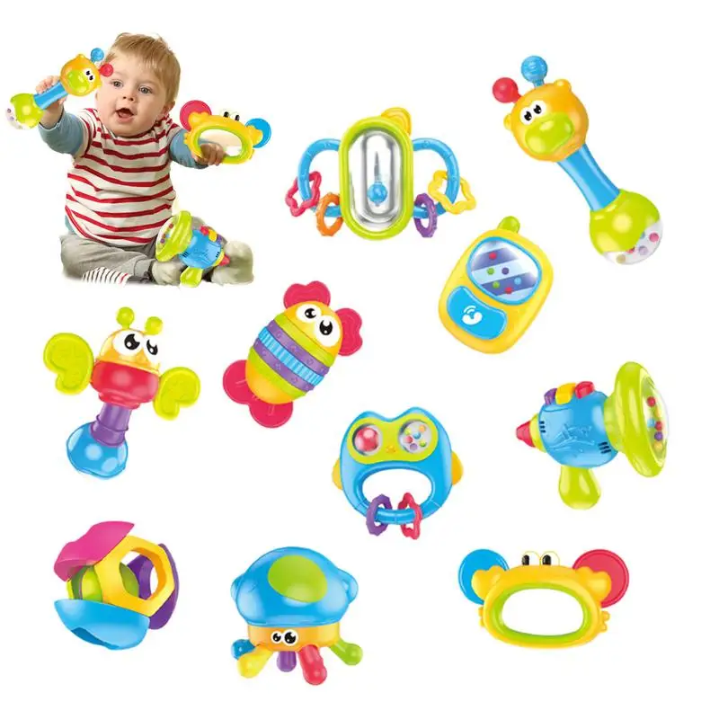 Rattle Toy Set 10PCS Sensory Teether Toys Learning Activities Early Development Toy For Kids Ages 0-3 Enhance Fine Motor Skills