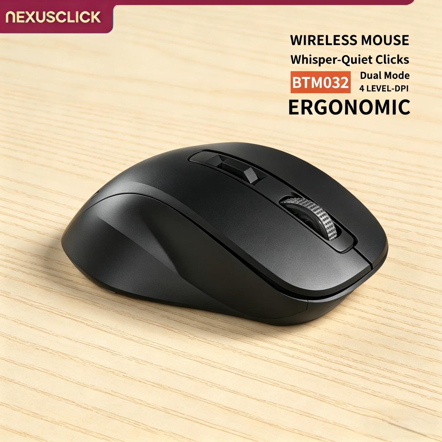 NexusClick Silent Ergonomic Wireless Mouse Dual Mode 2.4G/Bluetooth Adjustable DPI Long Lasting Battery for Computer Dorm Office