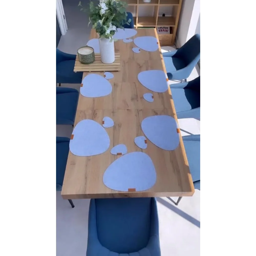 طاولة طعام إيما ريفي أوك قابلة للتمديد بأرجل متقاطعة سوداء ومقاعد تتسع لـ 6-10 أشخاص #6