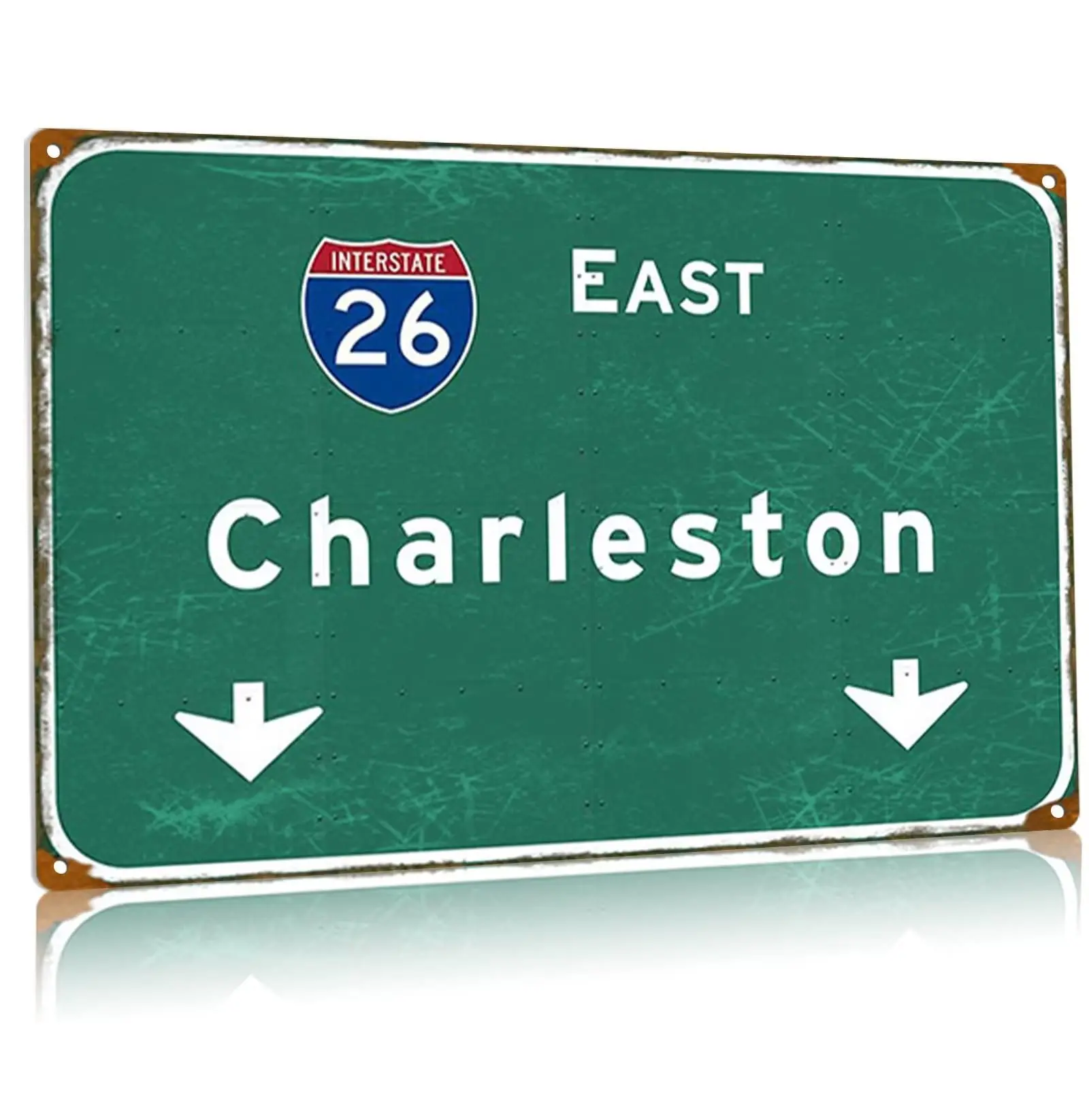 Charleston Metal Tin Sign South Charleston Interstate 26 Direction Sign Airport Expressway Vintage Signage Bar Club Restaurant P