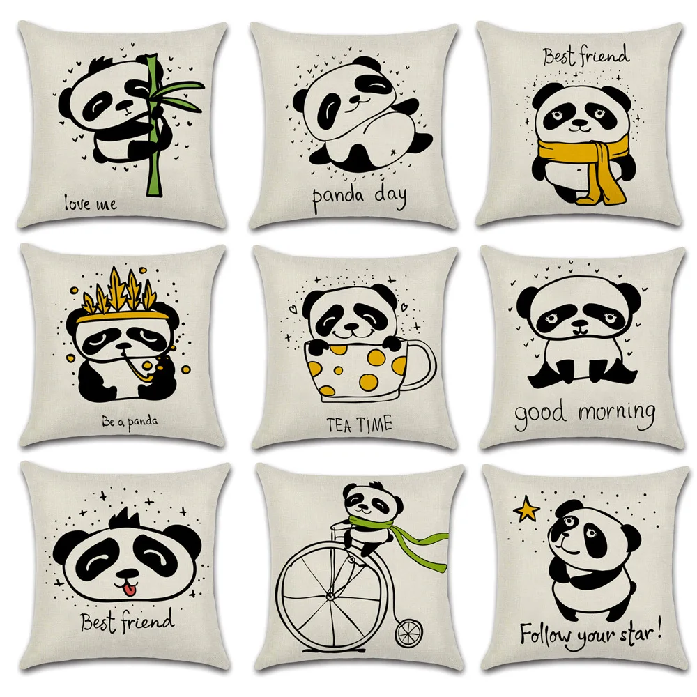 

Cute Panda Throw Pillow Case Panda Time Linen Pillowcase Home Decor Boy Girl Kid Room Aesthetics Pillow Covers Decorative 40x40