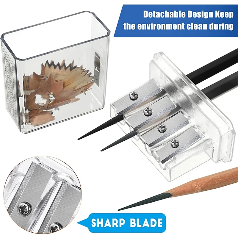 Sacapuntas Manual de Punta larga para carpintero, 2 piezas, con tapa de plástico, 4 agujeros