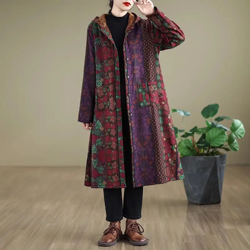 Thick And Warm Mother\'s Windbreaker Jacket For Women In Autumn And Winter 2026 New Loose Hooded Fleece Coat Outerwear K2717