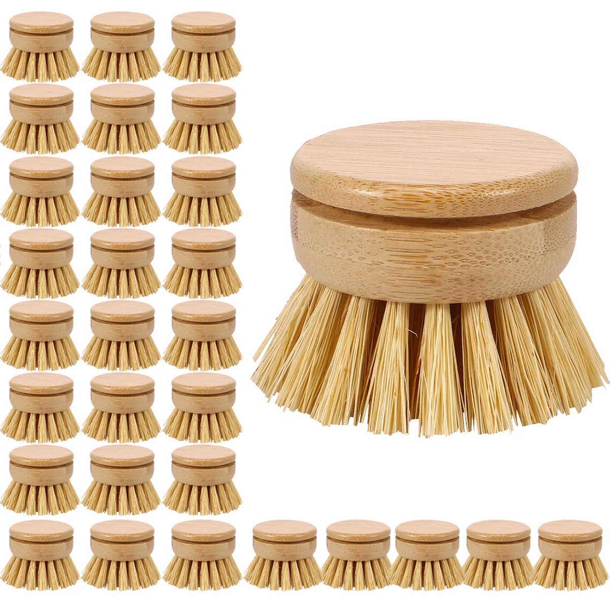 30PCS/6PCS Wooden Dish Brush Replacement Heads Made of Renewable Bamboo Wood and Soft Sisal Fibre Bristle Durable Long Lasting