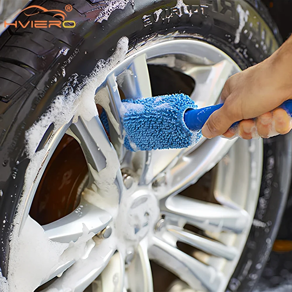 Braided Cloth Wheel Brush Car Tyre Mud Wash Microfiber Auto Motorcycle Truck Cleaning Detailing Care Wet and Dry Tire Rim Tool