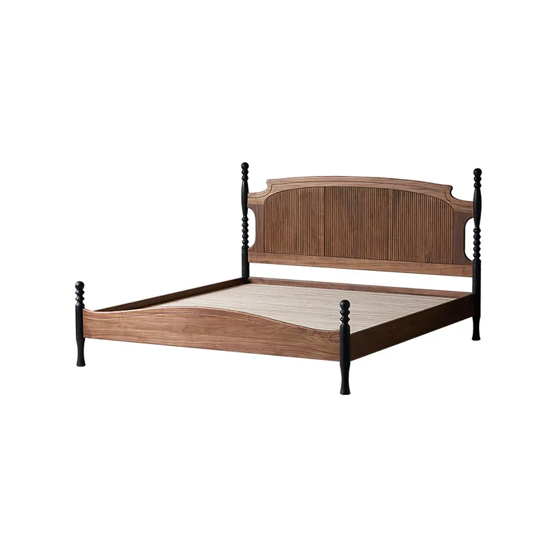French retro solid wood bed antique 1.8 master bedroom queen bed American North American black walnut furniture