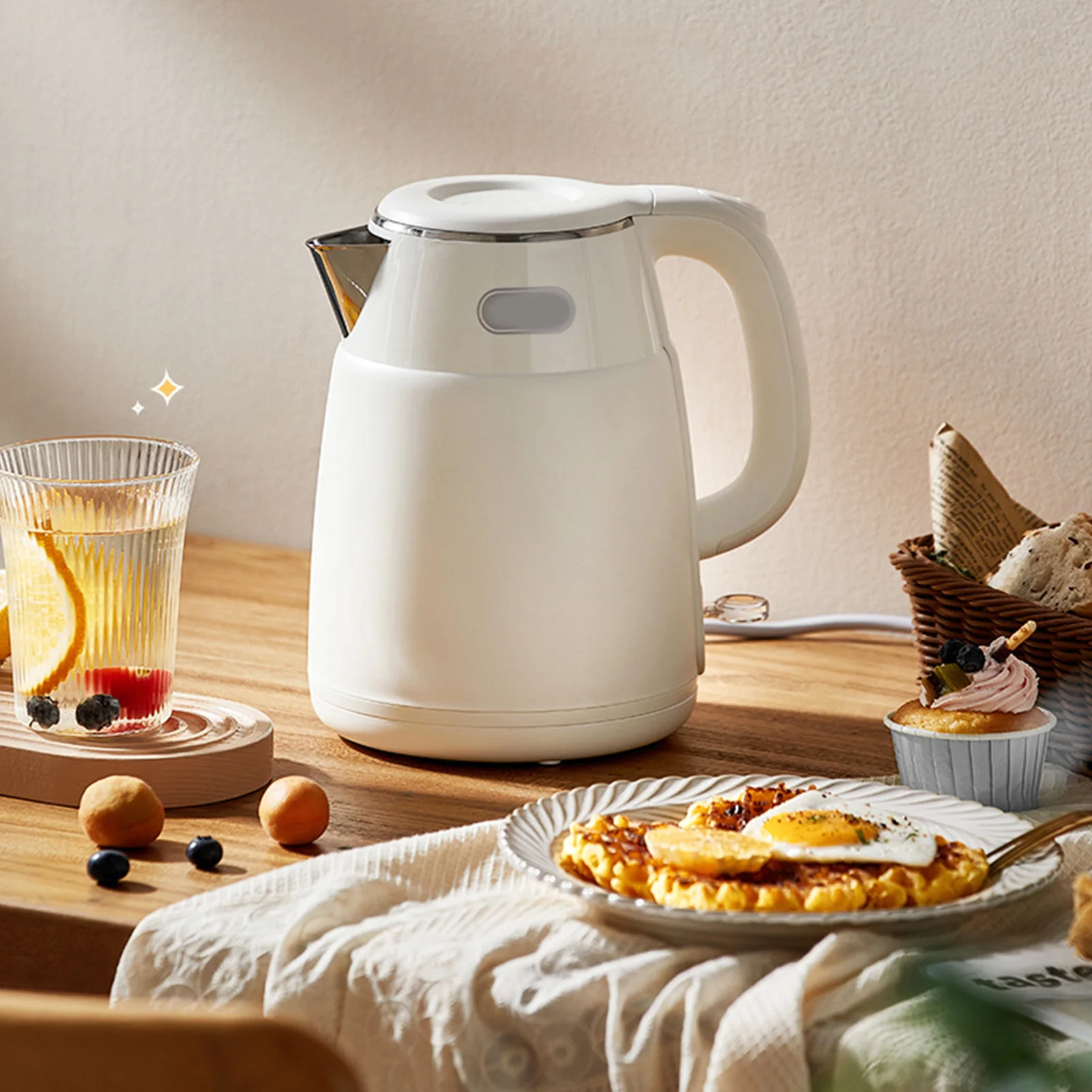 غلاية كهربائية 1.5L سعة كبيرة مزدوجة الطبقات إيقاف تلقائي غلاية الماء الساخن براد شاي وعاء داخلي من الفولاذ المقاوم للصدأ