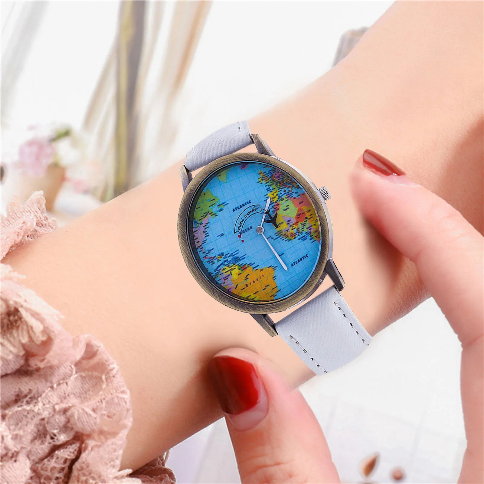 Men Women Quartz Wristwatches Fashion Retro Belt Quartz Watch Creative Airplane Second Hand Map Watch Unisex Relogio 2023