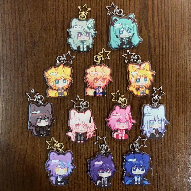Cute Chibi Virtual Singer Acrylic Keychain Star Clasp Bag Pendant Cartoon Character Backpack Charm Collectible Gift for Fans