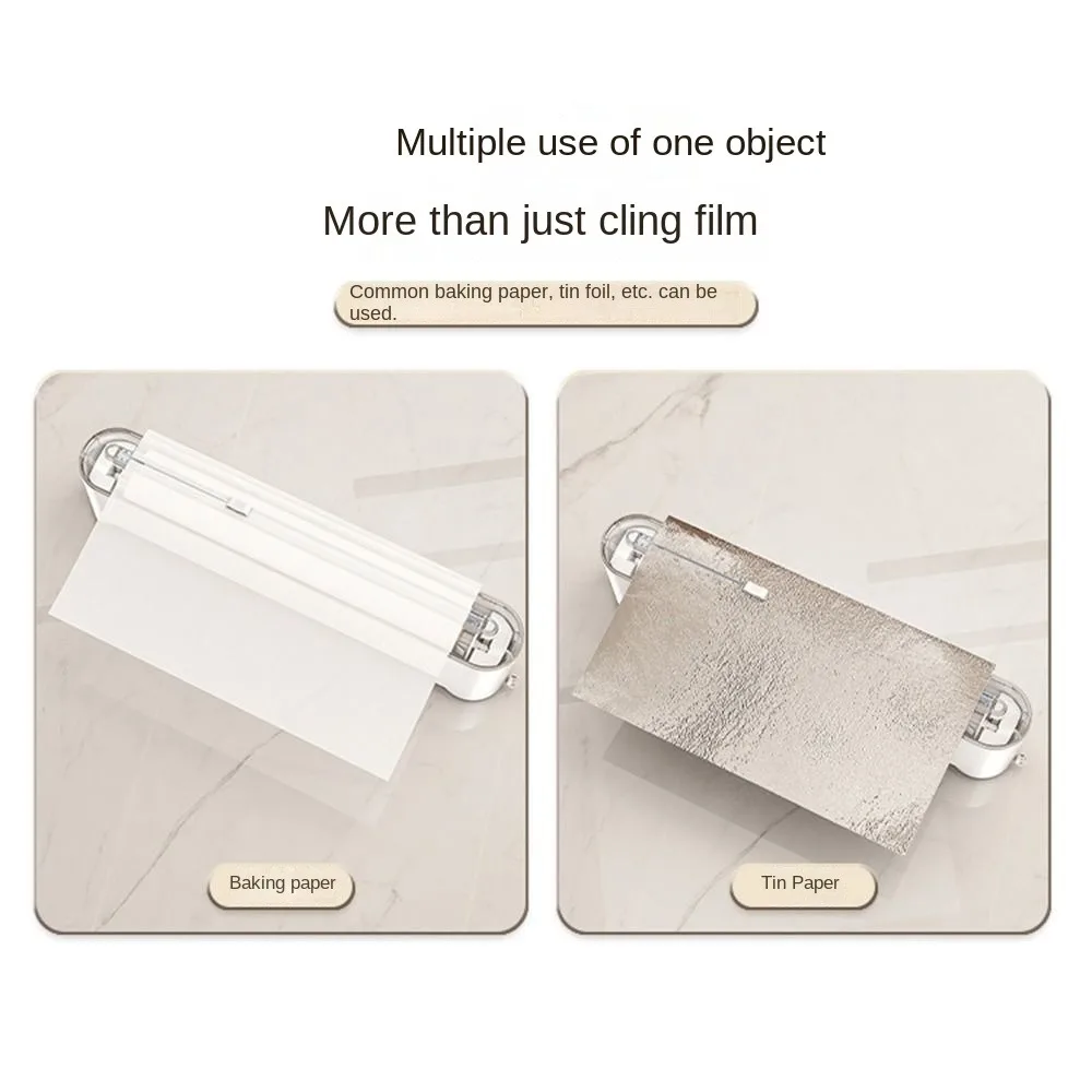 

Suction Cup Cling Film Cutter Box Wall Mounted with Slide Cutter Fresh Bag Cutting Holder Minimalist Refillable