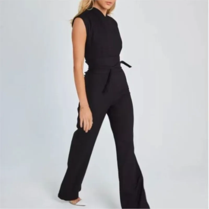 

Temperament Sleeveless Jumpsuits For Women Summer Solid High Waist Lace-up Office Ladies Clothing Elegant Jumpsuit All-match