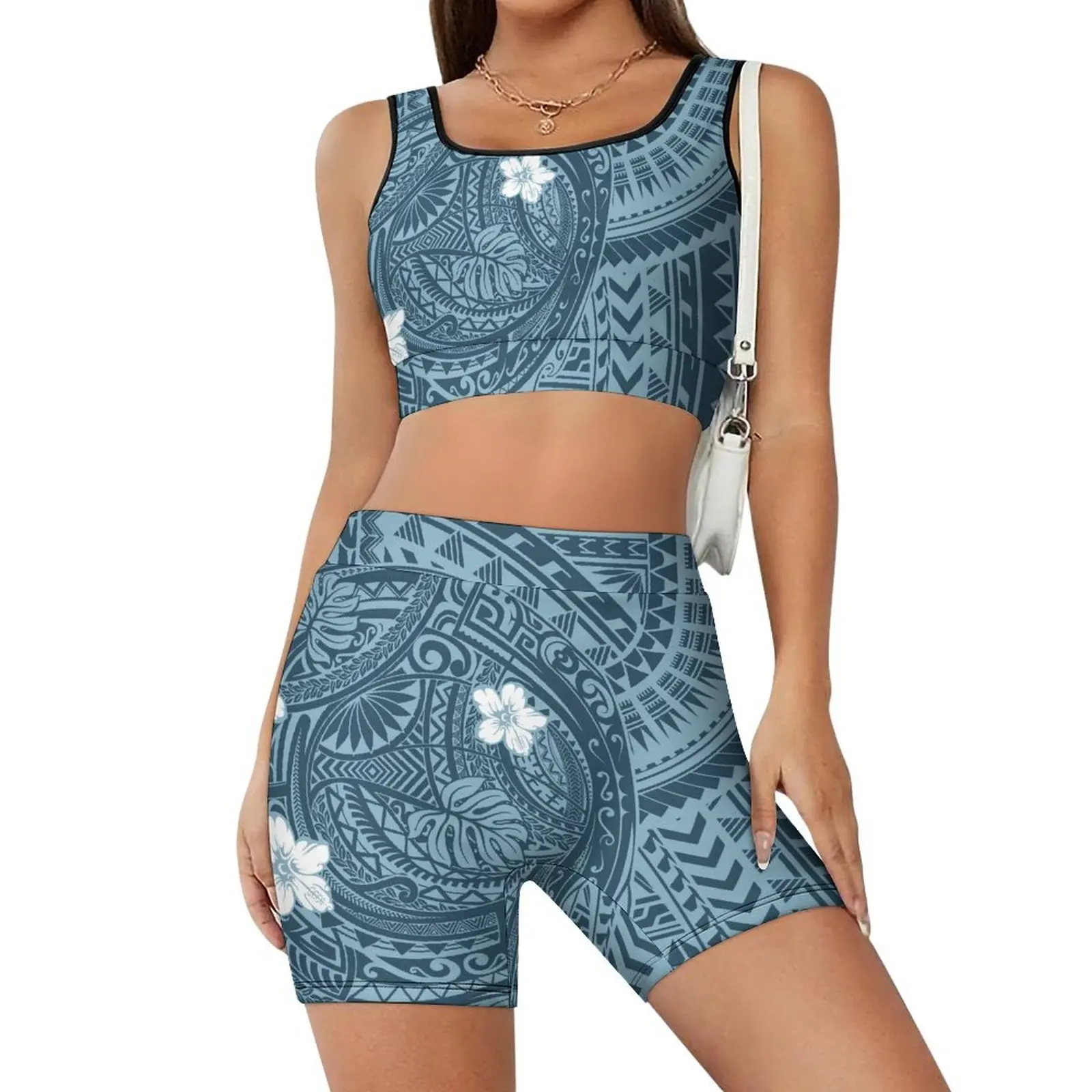 Polynesian-Style Printed Yoga Vest Yoga Shorts Set High-Quality Yoga Wear And Training Clothing