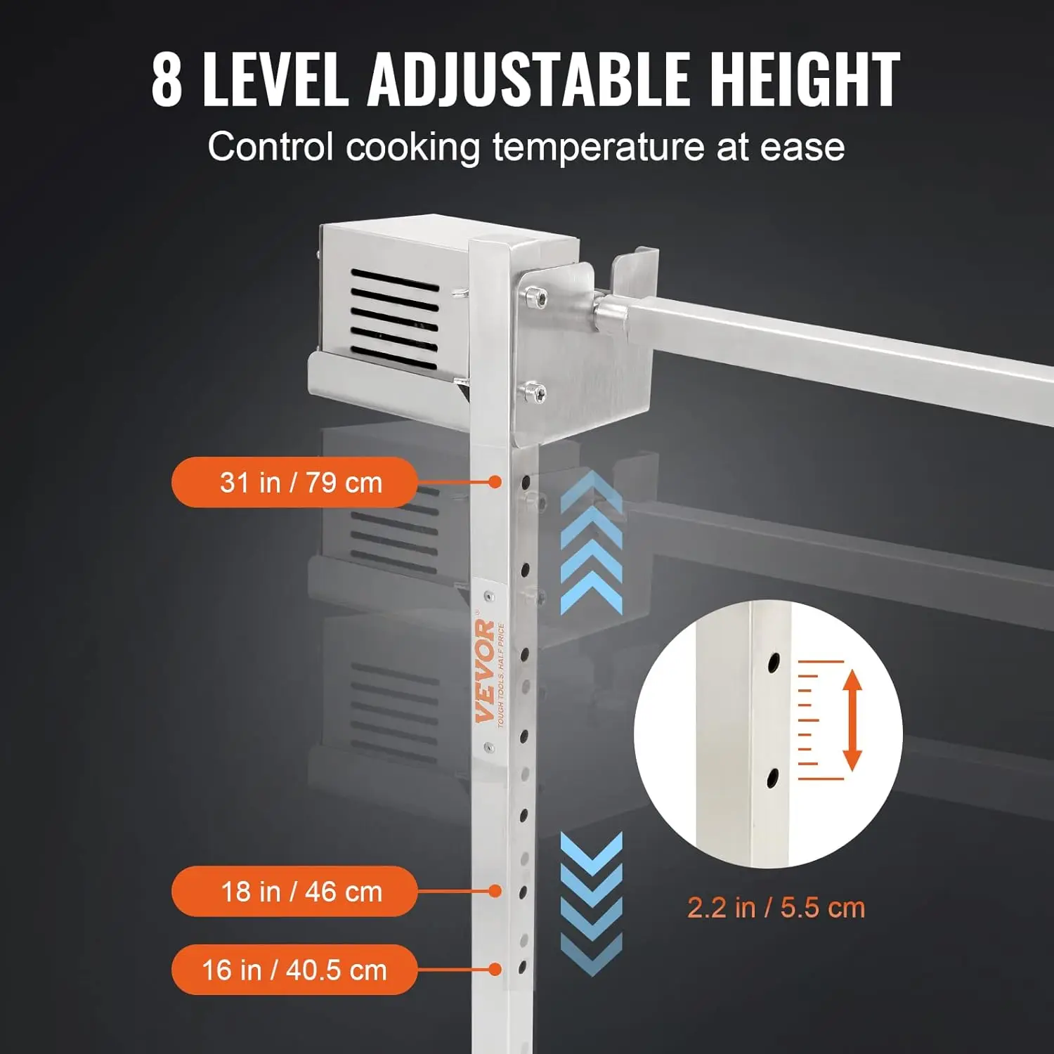 Kit de grelha elétrica para churrasco de 46 ", kit de grelhar resistente com capacidade de 90 lbs, motor automático de 42 W e Univer ajustável em altura