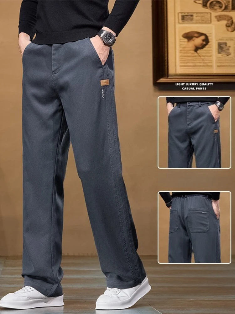 

Autumn Men's Loose Straight Pants New Korean Casual Fashion Solid Color Trousers Elastic Waist Business Male Brand Clothing