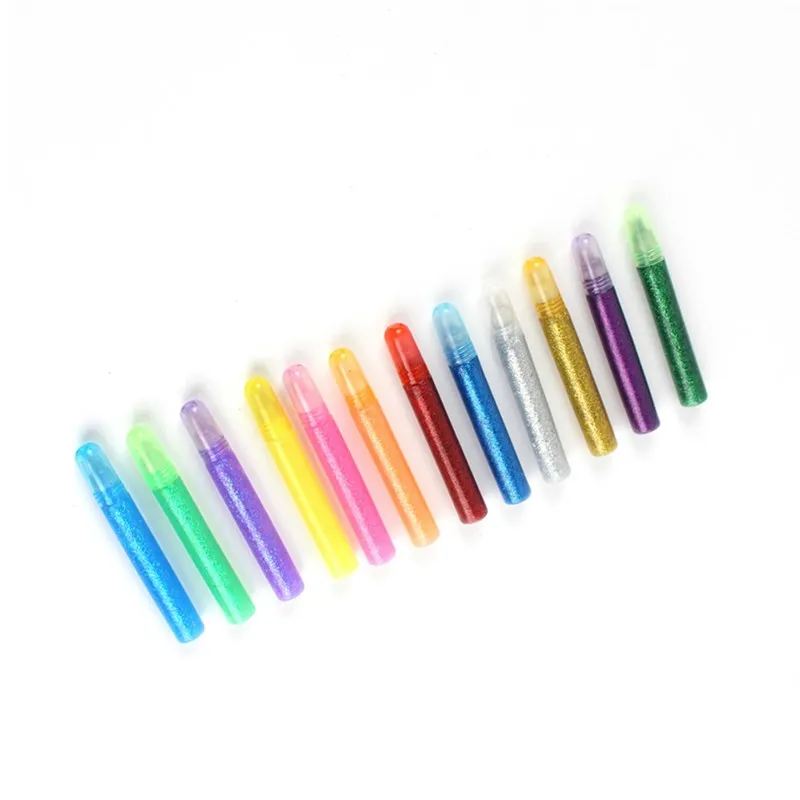 12 Colors Set Glitter Powder Liquid Adhesive Painting Making Paper Flower Crafts Children Art Drawing Pigment Glue Pen Tool Gift