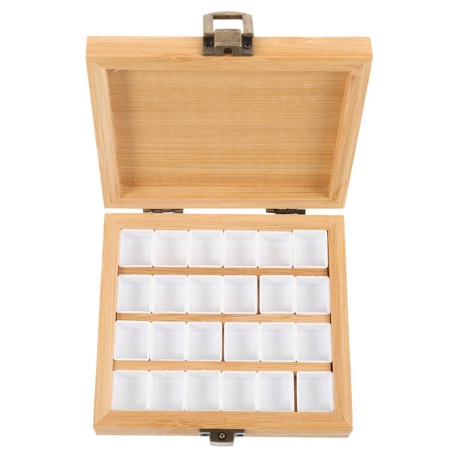 24-Grid Solid Bamboo Watercolor Palette Portable Travel Mini Empty Paint Box for Artists on The Go Watercolor Pigment Dispenser
