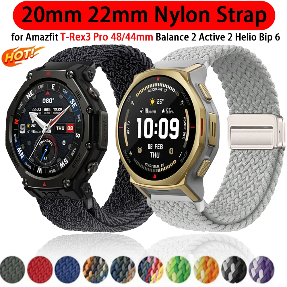 �y�Z�[�����z20mm 22mm �i�C�����X�g���b�v Amazfit T-Rex3 Pro 48/44mm Helio Balance 2 �}�O�l�b�g�o�b�N���u���X���b�g Amazfit Active 2 Bip 6 5 ���X�g�o���h�p