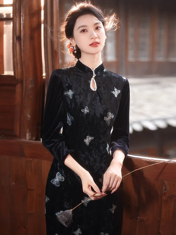 jeunes-femmes-vintage-sle-long-sve-col-goutte-d'eau-qipao-printemps-automne-chaud-a-motifs-floraux-midi-dr-polyester-spand