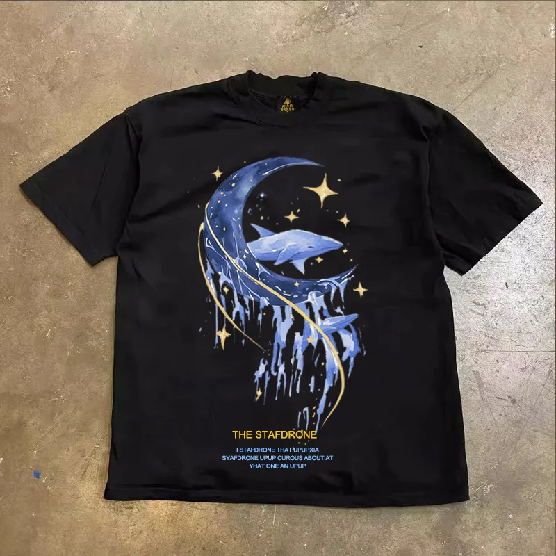 Loose Fit Cotton T-Shirt Unisex Short Sleeve Double Thread UPUPXIA Hero Print Sweat Absorbent round Neck Casual Summer Top