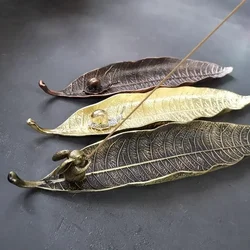 Alloy Leaf Incense Holder Sticks Plate Ash Catcher Censer Meditation Buddhism Censer Nasturtium Incense Burner Table Home Decor