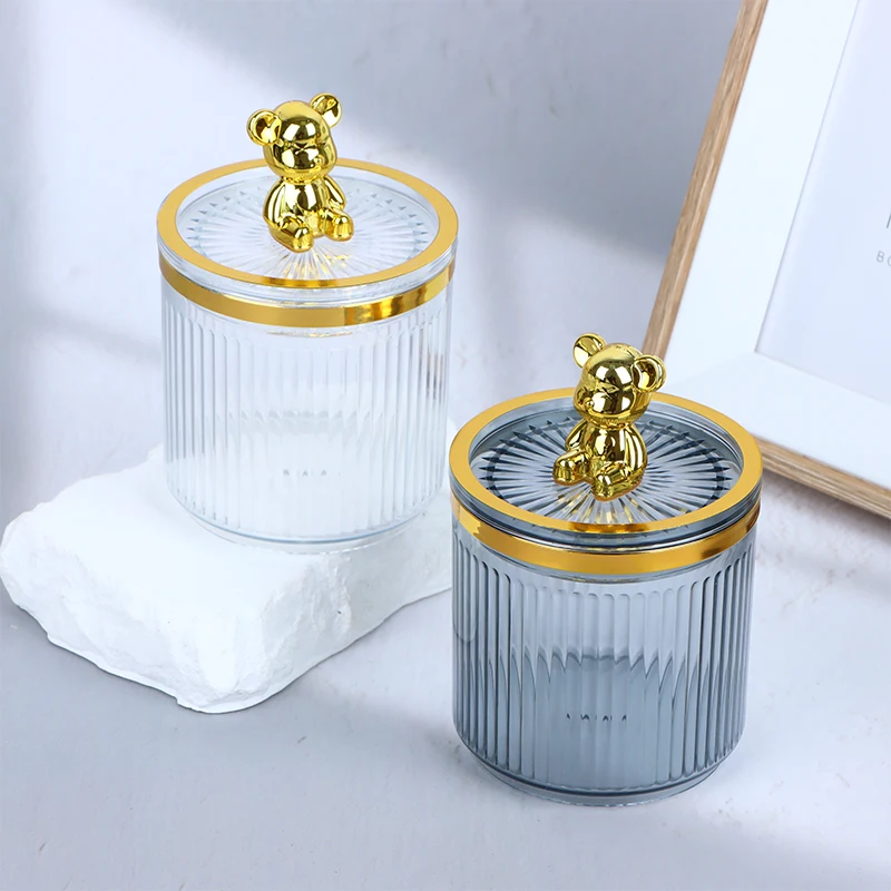 New Fashion Cute Bear Cotton Pad Cotton Swab Stick Acrylic Storage Box Cosmetics Makeup Brush Lipstick Storage Bucket