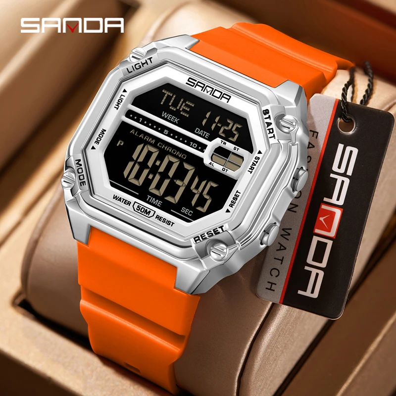 

SANDA sports electronic watch for men and women, 50 meter waterproof night light stopwatch, alarm clock, hourly clock, student