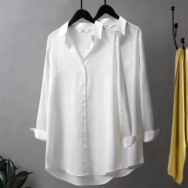 Lazy Wind Women Large Size 4XL Thin Shirt Coat Spring Summer Female Silky Smooth Cardigan Blouse Ladies Fashion Leisure Tops