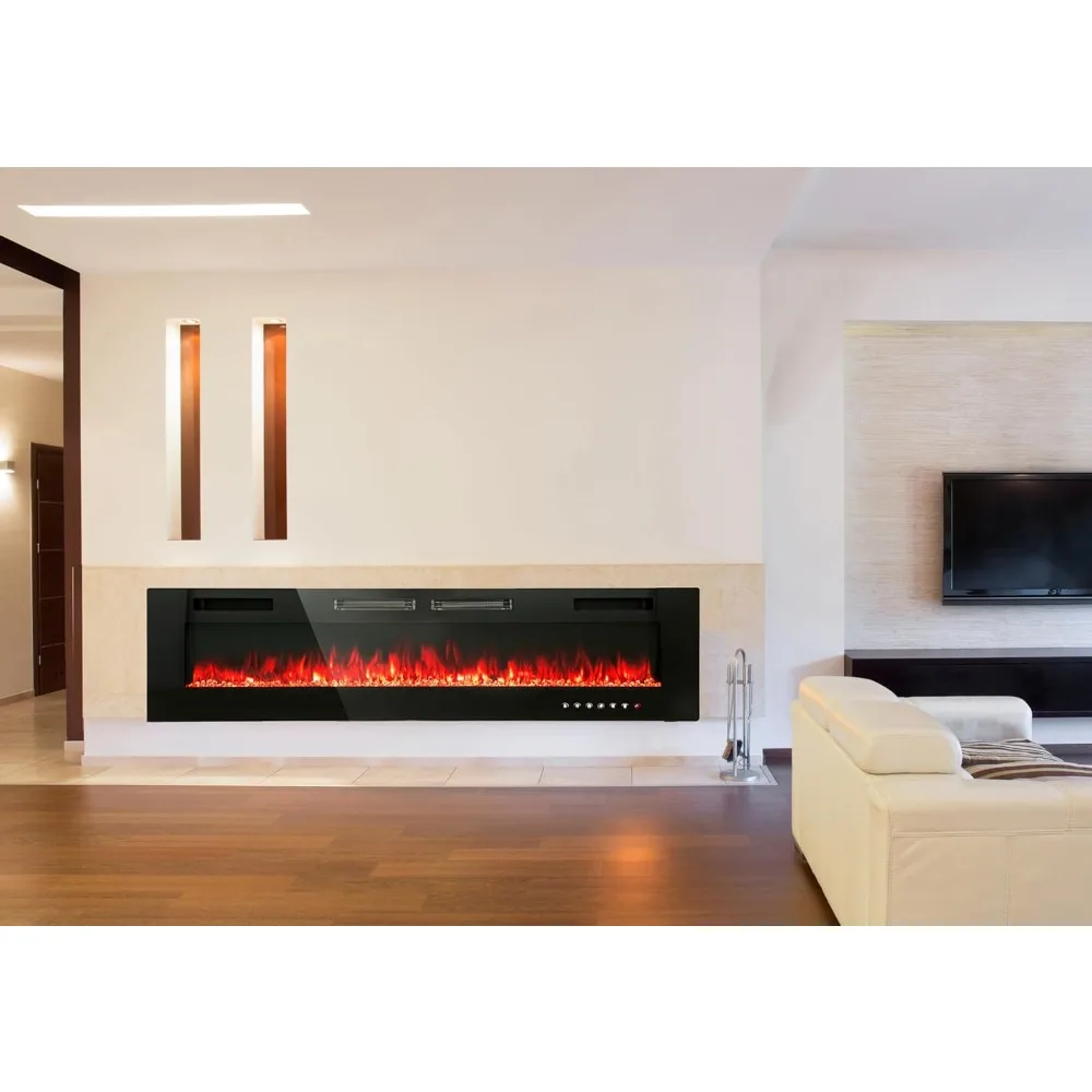 

72 Inch Electric Fireplace Indoor Wall Mounted and Embedded Fireplace Heater with Remote Control and Touch Screen, 8-hour Timer