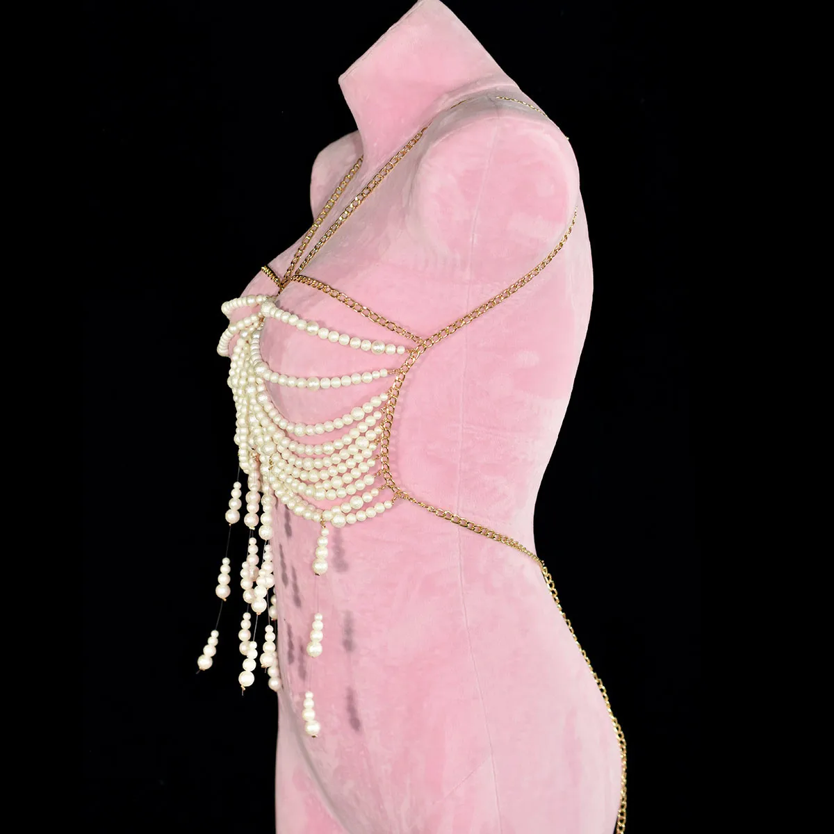 موضة التجاعيد الملمس اللؤلؤ الصدرية سلسلة رائعة نازف شرابة الخرز الجسم سلسلة عشاء حفلة الملابس الداخلية الملحقات