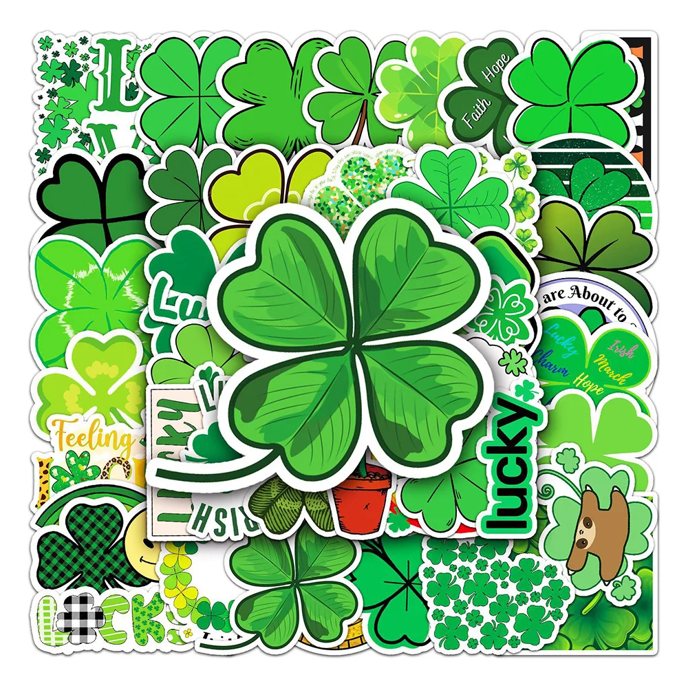 10/30/50PCS Lucky Four Leaf Clover Stickers Graffiti Decoration Suitcase Scrapbooking Phone Laptop Stationery Kid Toy Sticker