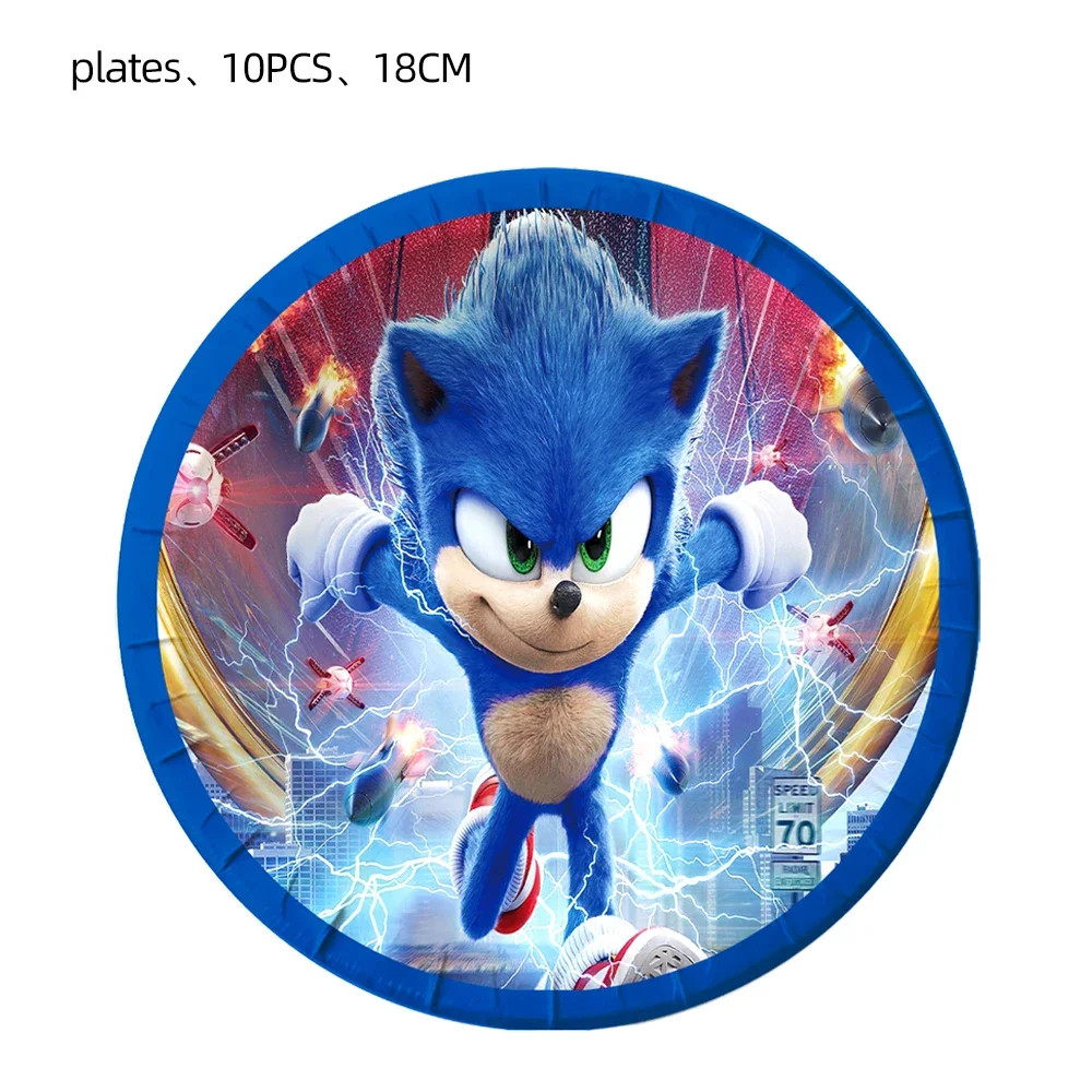 New Cartoon Sonic Party Supplies Boys Birthday Party Disposable Tableware Set Paper Plate Cup Napkins Baby Shower Decorations image 6