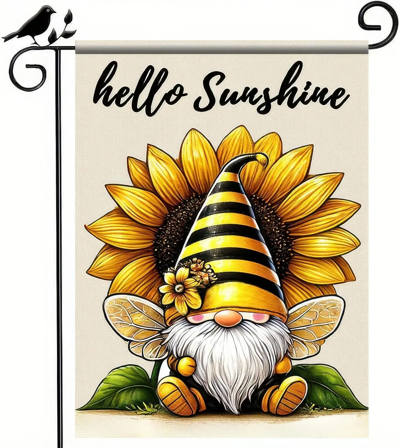 Spring/Summer Garden Flag Hello Sunshine Outdoor Decoration 12x18 Inch Double Sided Cute Dwarf Sunflower Gnome Polyester Fla SSL
