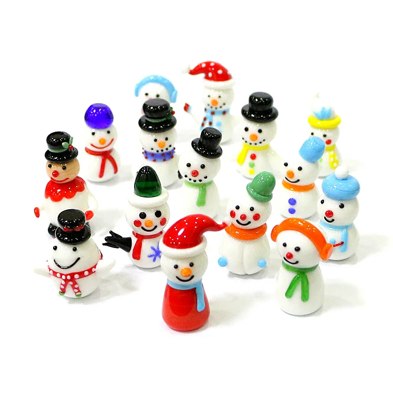 Colorful Cute Mini Glass Snowman Figurine Christmas Style Home Decor Tabletop Living Room Ornaments Festival Xmas New Year Gift