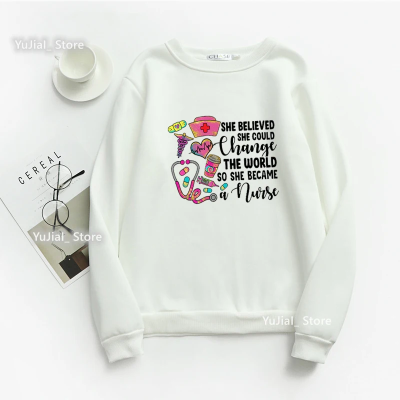 Nursing Is My Heart Nurse Letter Printing Women\'S Hoodie Fashion Harajuku Autumn Winter Long Sleeve Women\'S Crew Neck Sweatshirt