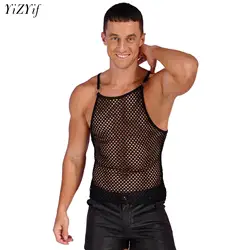 YiZYiF Sexy Mens Mesh Clubwear T Shirts Super Soft Mesh Undershirt See-Through Breathable Men T-Shirt Sexy Tops Dance Wear