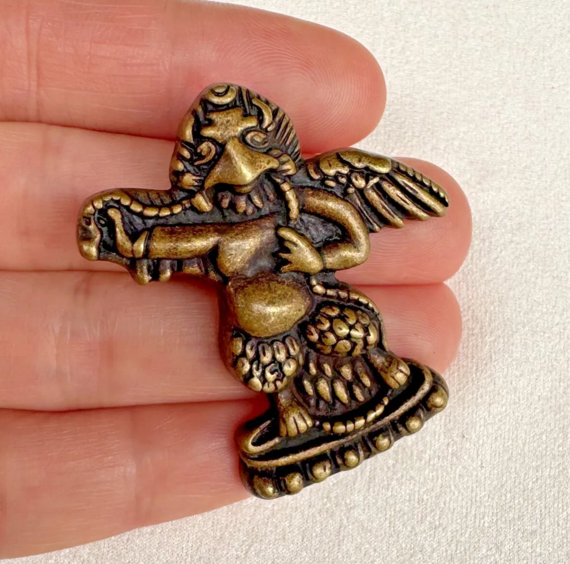 Ancient Old Chinese Tibetan Buddh Copper Golden winged roc bird s amulet
